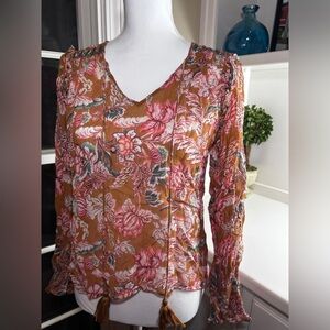 Anthropologie Women’s Top Blouse Floral Tassel Paisley Fall Size Medium